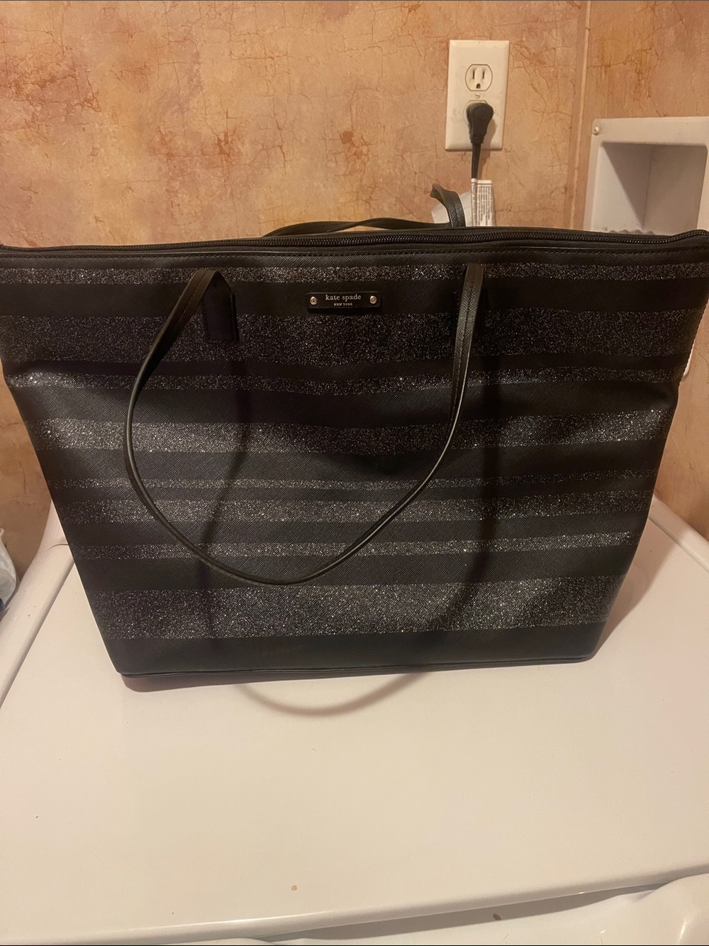 kate spade Black Glitter Stripe Tote